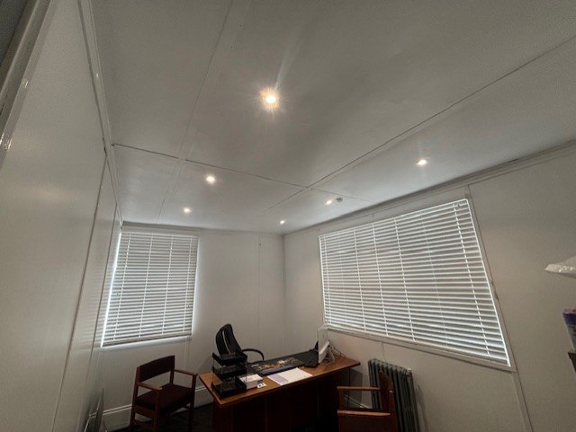 Recessed ceiling lighting installed in a commercial office