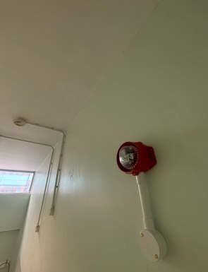 Fire alarm sounder installed in a stairwell