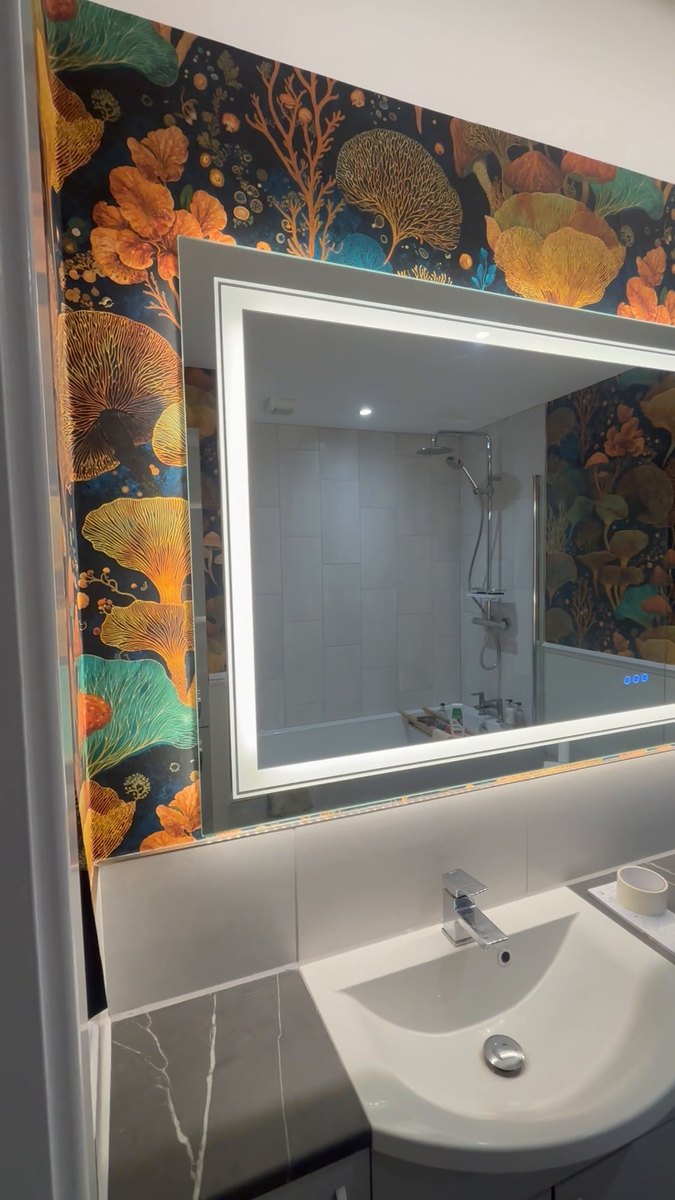 Illuminated LED bathroom mirror with touch controls